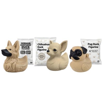 Small Dog Ducks Collectible Figurine Bundle of 3 - German Shepherd, Chihuahua, Pug - Funny & Adorable Adult Desk Decor - 3D Printed in Canada