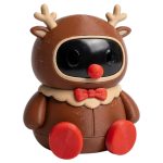 Rudolph Reindeer Robot Collectible Figurine with Antlers Red Nose and Bow Tie - Holiday Desk Decor for Adults - 3D Printed in Canada