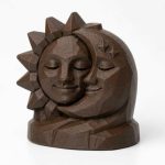 Wood Carved-Like Sun and Moon Figurine in Black Walnut Finish - 3D Printed in Canada (Black Walnut)
