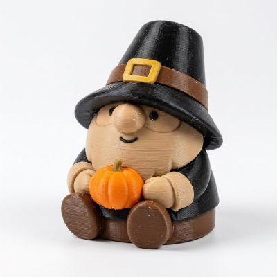 Thanksgiving Pilgrim Gnome Collectible Figurine - Charming Handcrafted Desk Decor with Pumpkin and Black Hat for Autumn Celebrations - Unique Gift for Adults - 3D Printed in Canada