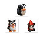 Border Collie Collectible Figurine Bundle of 3 - Duck, Penguin, Gnome - Unique & Whimsical Adult Desk Decor - 3D Printed in Canada