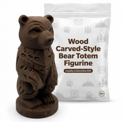 Wood Carved Bear Totem Figurine in Black Walnut Finish - 3D Printed in Canada (Black Walnut)