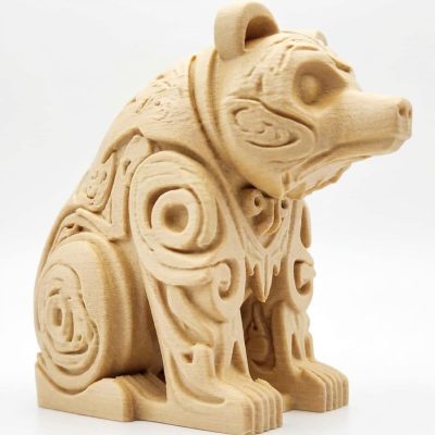 Wood-Carved Bear Figurine in White Oak Finish - 3D Printed in Canada (White Oak)