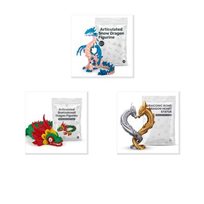 Dragon Variety Collectible Figurine Bundle of 3 - Snow Dragon, Quetzalcoatl, Draconic Bond - Vibrant & Fantasy Adult Desk Decor - 3D Printed in Canada
