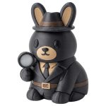 Shadow Detective Bunny in Black Suit and Hat with Magnifying Glass 3D Printed Collectible Figurine | Mystery Rabbit Desk Decor - 3D Printed in Canada