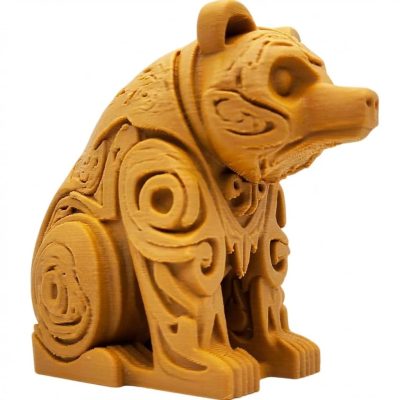 Wood-Carved Bear Figurine in Ochre Yellow Finish - 3D Printed in Canada (Ochre Yellow)