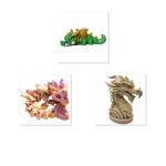 Dragon Variety Collectible Figurine Bundle of 3 - Emerald Green, Cookie Heart, Fantasy Bust - Fantasy & Mythical Adult Desk Decor - 3D Printed in Canada