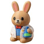 Chemist Scientist Bunny in White Lab Coat with Flask and Bow Tie 3D Printed Collectible Figurine | Science Rabbit Desk Decor - 3D Printed in Canada