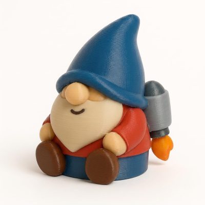 Jet Pack Gnome Collectible Figurine - Detailed Bearded Gnome with Blue Hat and Rocket Desk Decor for Adults - Unique Gift for Home or Office Accent - 3D Printed in Canada