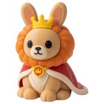 Noble Lion King Bunny with Orange Mane Crown and Red Royal Cape 3D Printed Collectible Figurine | Majestic Rabbit Shelf Decor - 3D Printed in Canada
