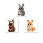 Bunny Variety 3-Pack Collectible Figurine Bundle of 3 - Moai Bunny, Lava Cake Fluffy Cat - Unique & Whimsical Adult Desk Decor - 3D Printed in Canada