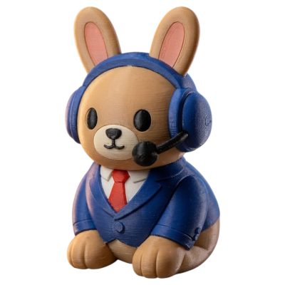 Sports Commentator Bunny in Blue Suit with Headset Microphone 3D Printed Collectible Figurine | Broadcaster Rabbit Desk Decor - 3D Printed in Canada