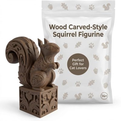 Wood Carved-Style Squirrel Figurine in Black Walnut Finish - 3D Printed in Canada (Black Walnut)