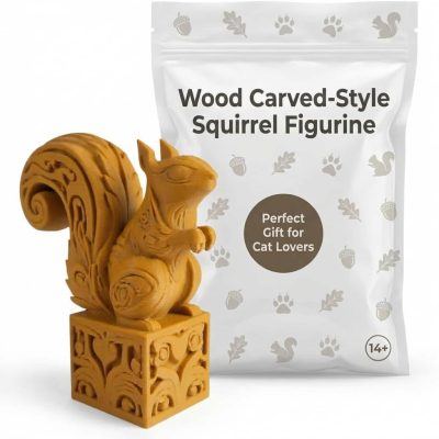 Wood Carved-Style Squirrel Figurine in Ochre Yellow Finish - 3D Printed in Canada (Ochre Yellow)