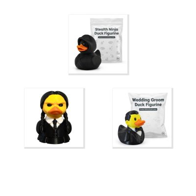 Duck Variety Collectible Figurine Bundle of 3 - Ninja, Goth, Wedding Groom - Fun & Unique Adult Desk Decor - 3D Printed in Canada