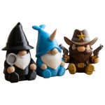 Gnome Variety Collectible Figurine Bundle of 3 - Shadow Detective, Blue Narwhal, Western Cowboy - Quirky & Fun Adult Desk Decor - 3D Printed in Canada