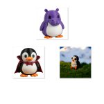 Penguin Variety Collectible Figurine Bundle of 3 - Purple Hippo, Countula, Mini Zou - Quirky & Amusing Adult Desk Decor - 3D Printed in Canada