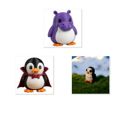 Penguin Variety Collectible Figurine Bundle of 3 - Purple Hippo, Countula, Mini Zou - Quirky & Amusing Adult Desk Decor - 3D Printed in Canada