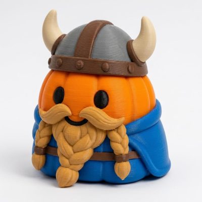 Braided Beard Viking Pumpkin Collectible Figurine - Unique Desk Decor for Adults – 3D Printed in Canada
