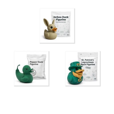 Duck Variety Collectible Figurine Bundle of 3 - Jerboa, Pepper, St. Patrick's Leprechaun - Unique & Festive Adult Desk Decor - 3D Printed in Canada