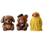 Teddy Variety Collectible Figurine Bundle of 3 - Dachshund Teddy, Bartender Raincoat - Adorable & Charming Adult Desk Decor - 3D Printed in Canada
