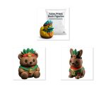 Aztec Priest Collectible Figurine Bundle of 3 - Duck, Teddy Bear Cub, Bunny - Unique & Cultural Adult Desk Decor - 3D Printed in Canada