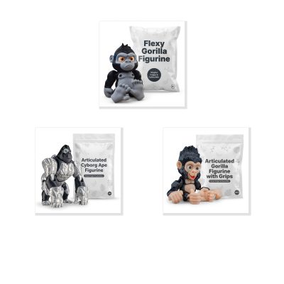 Ape Variety Collectible Figurine Bundle of 3 - Gorilla, Cyborg Ape, Baby Gorilla - Cute & Articulated Adult Desk Decor - 3D Printed in Canada