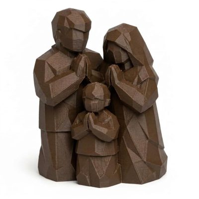 Wood Carved-Like Family Prayer Figurine - Unique Desk Decor for Adults – 3D Printed in Canada - 3D Printed in Canada (Black Walnut)