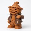 Figurine citrouille Jack-o'-lantern sculptée bois
