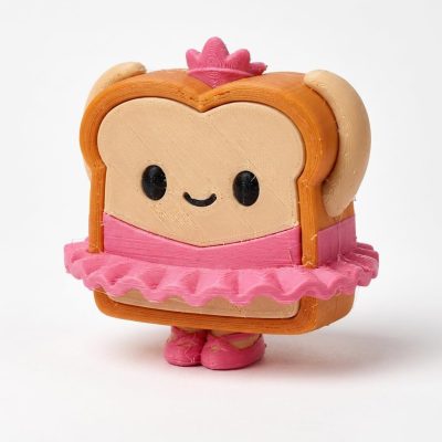 Ballet Toast Collectible Figurine - Delightful 3D Printed Bread Character with Pink Tutu and Crown - Unique Shelf Decor for Home or Office for Food Enthusiasts - 3D Printed in Canada