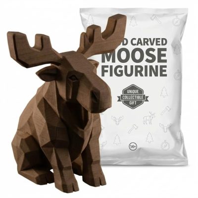 Wood Carved Moose Figurine in Black Walnut Finish - 3D Printed in Canada (Black Walnut)
