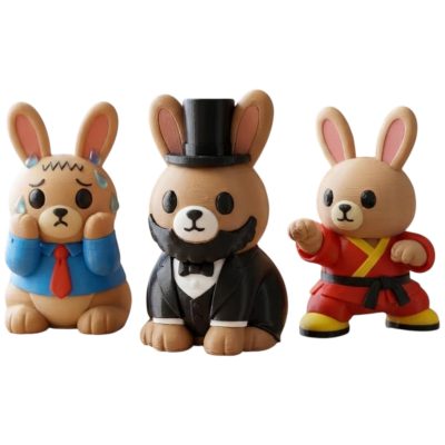 Bunny Variety Collectible Figurine Bundle of 3 - Lincoln Bunny, Office Martial Arts - Whimsical & Unique Adult Desk Decor - 3D Printed in Canada
