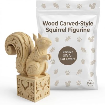 Wood Carved-Style Squirrel Figurine in White Oak Finish - 3D Printed in Canada (White Oak)