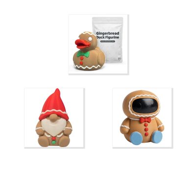 Gingerbread Collection Collectible Figurine Bundle of 3 - Gingerbread Duck, Gnome, Robot - Festive & Whimsical Adult Desk Decor - 3D Printed in Canada