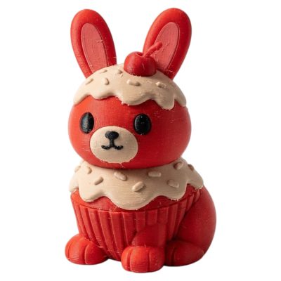 Red Velvet Cupcake Bunny with Cream Frosting and Cherry on Top 3D Printed Collectible Figurine | Dessert Rabbit Decor - 3D Printed in Canada