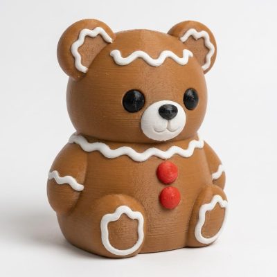 Gingerbread Teddy Bear Cub Collectible Figurine - Unique Desk Decor for Adults – 3D Printed in Canada