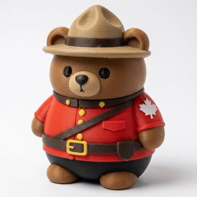 Canadian Mountie Teddy Bear Cub Collectible Figurine - Unique Desk Decor for Adults – 3D Printed in Canada