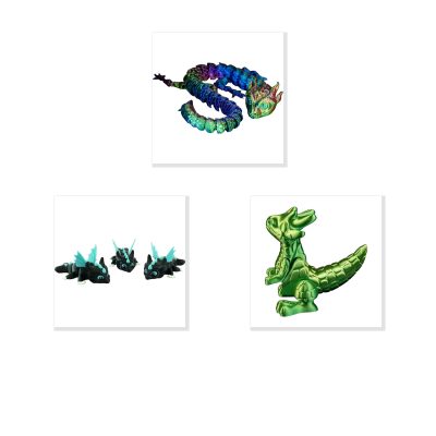 Dragon Variety 3-Pack Collectible Figurine Bundle of 3 - Rainbow Dragon, Azuralis, Mini Drake - Fantasy & Mythical Adult Desk Decor - 3D Printed in Canada