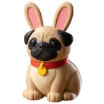 Pug Bunny with Wrinkled Face and Red Collar 3D Printed Collectible Figurine | Charming Dog Breed Rabbit Desk Decor - 3D Printed in Canada