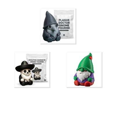 Spooky Horror Gnome Collectible Figurine Bundle of 3 - Plague Doctor, Skeleton Mariachi, Zombie - Gothic & Macabre Adult Desk Decor - 3D Printed in Canada