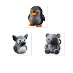 Cybernetic Collection Collectible Figurine Bundle of 3 - Penguin, Duck, Teddy Bear - Futuristic & Unique Adult Desk Decor - 3D Printed in Canada