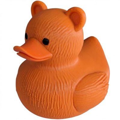 Brown Bear Duck Figurine – Quirky Bear-Themed Collectible Rubber Duck Desktop Decoration Gift for Home Office – 3D Printed in Canada (Sunset Orange)