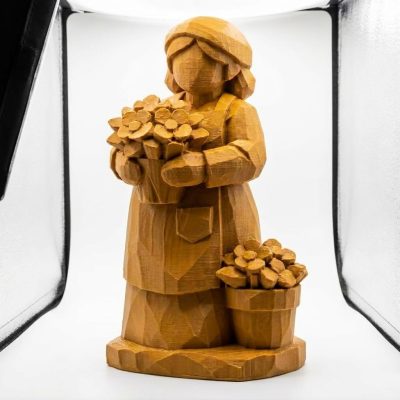 Wood Carved-Like Florist Figurine - Unique Desk Decor for Adults - 3D Printed in Canada (Ochre Yellow)