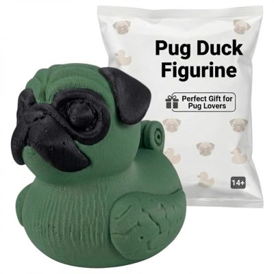 Pug Duck Figurine – Animal Desk Decor – Off-Road Ducking & Cruise Hiding – Collectible Dashboard Duck for 4x4s, Vehicle Ducks, and Gift-Giving Fun – 3D Printed in Canada (Forest Green)