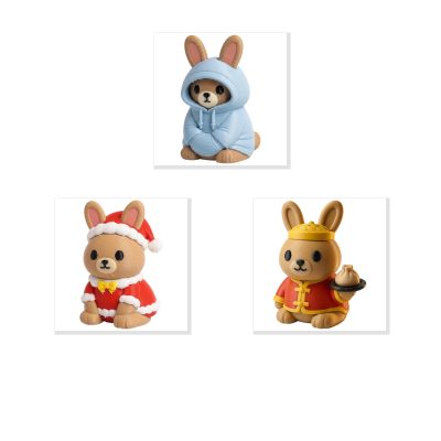 Bunny Variety 3-Pack Collectible Figurine Bundle of 3 - Introvert Bunny, Mrs. Claus Dim Sum Chef - Whimsical & Festive Adult Desk Decor - 3D Printed in Canada
