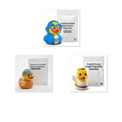 Duck Variety Collectible Figurine Bundle of 3 - CodeQuacker Male, Factory Worker, Cupid - Funny & Charming Adult Desk Decor - 3D Printed in Canada
