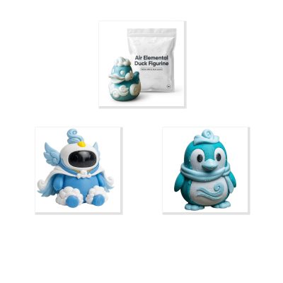 Air Elemental Collectible Figurine Bundle of 3 - Duck, Robot, Penguin - Fantasy & Mythical Adult Desk Decor - 3D Printed in Canada