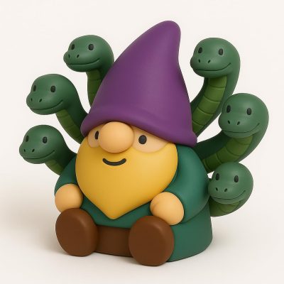 6-Headed Serpent Gnome Figurine - Striking Colorful Desk Decor with Detailed Snakes - Unique Fantasy Gift for Collectors and Home Accent - 3D Printed in Canada