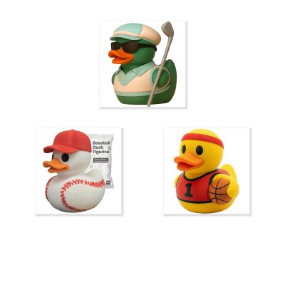 Sports Duck Collectible Figurine Bundle of 3 - Golfer Duck, Baseball Basketball - Fun & Whimsical Adult Desk Decor - 3D Printed in Canada