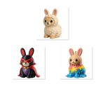 Bunny Variety Collectible Figurine Bundle of 3 - Fluffy Llama Bunny, Masked Villain Melting Paint Drip - Whimsical & Artistic Adult Desk Decor - 3D Printed in Canada